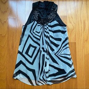 Black and white chiffon beaded top